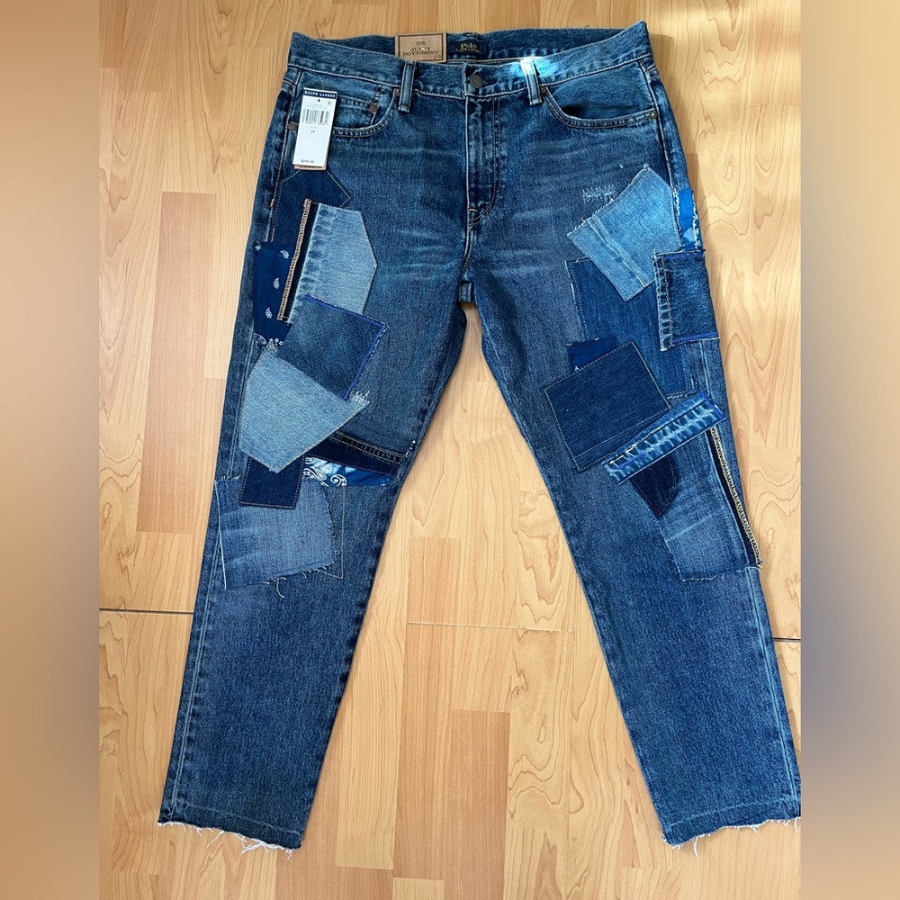 NEW Ralph Lauren Polo Avery Boyfriend Crop Patchwork Jeans Women’s size 29